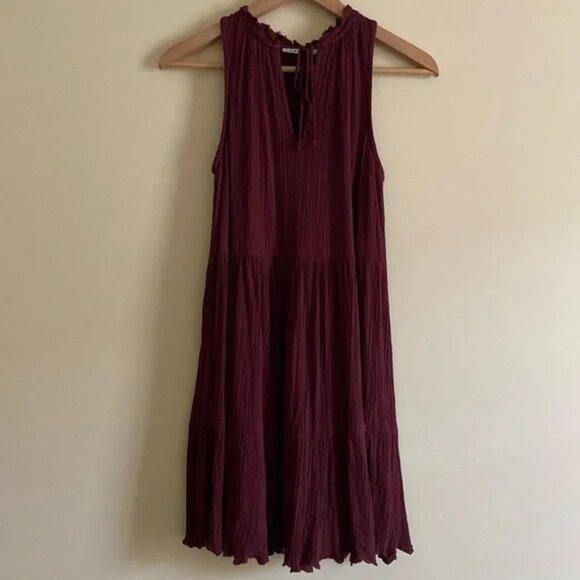 Rayon Cotton Mini Dress Babydoll Boho Hippie Sleeveless Lined Neutral Brown - Picture 1 of 5